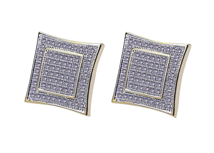 14 KT Square Kite Shaped Micro Pave Stud Earrings